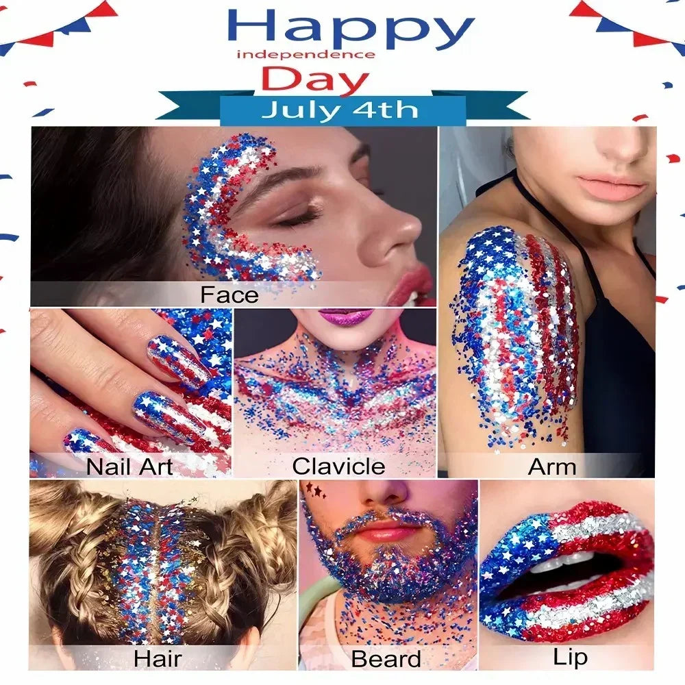 3-in-1 Patriotic Glow😍✨Red, White & Blue Glitter Body Stick