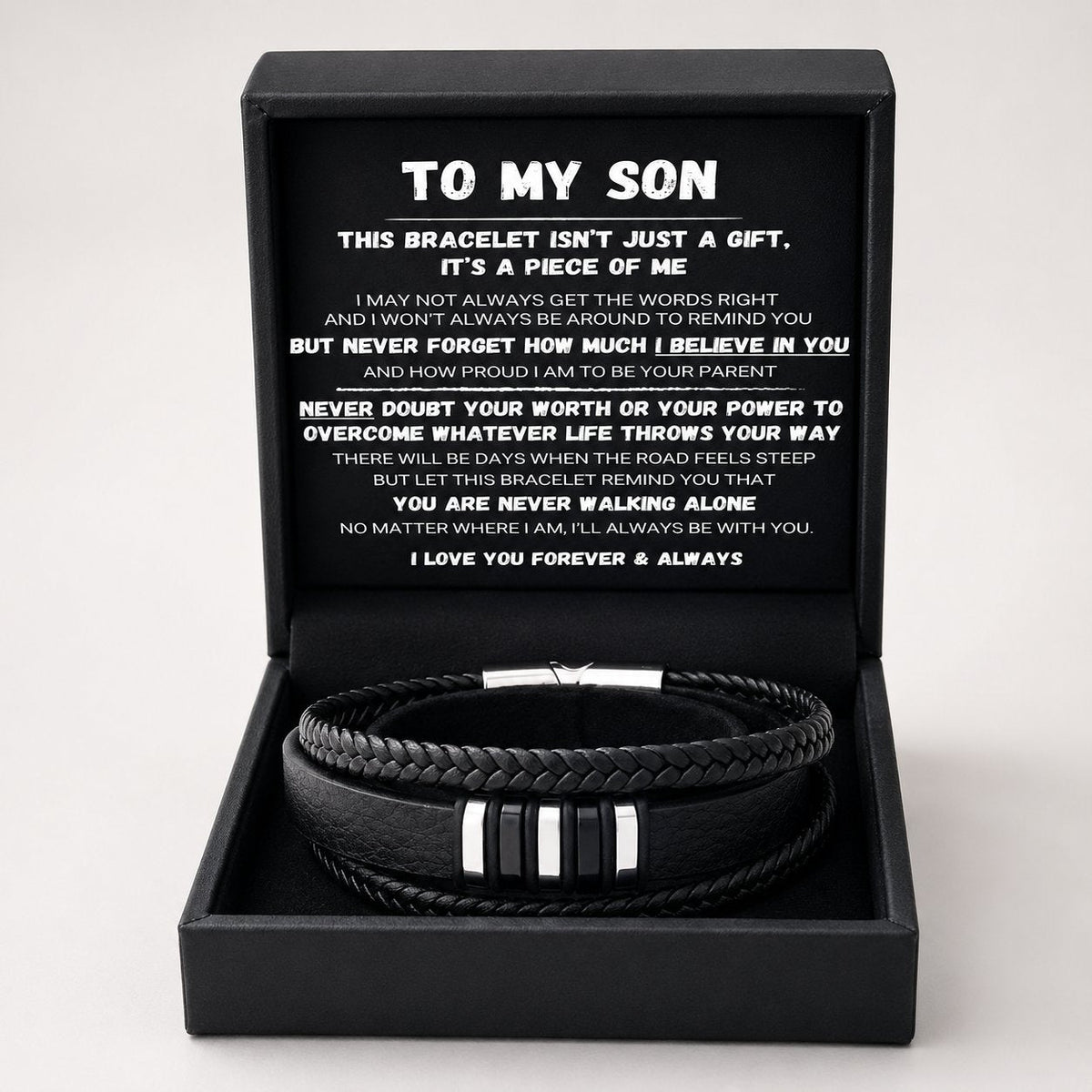 To My Son — Never Walk Alone Braided Bracelet Set 🖤