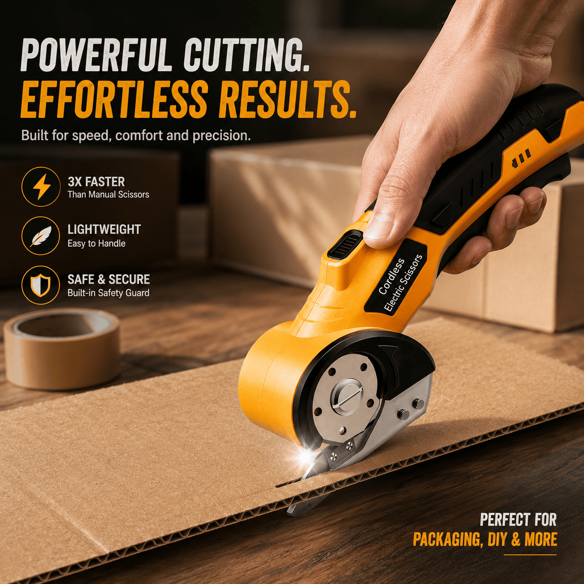 Cordless Electric Scissors: 3X Faster Rechargeable Rotary Cutter for Fabric, Cardboard, Leather & Carpet
