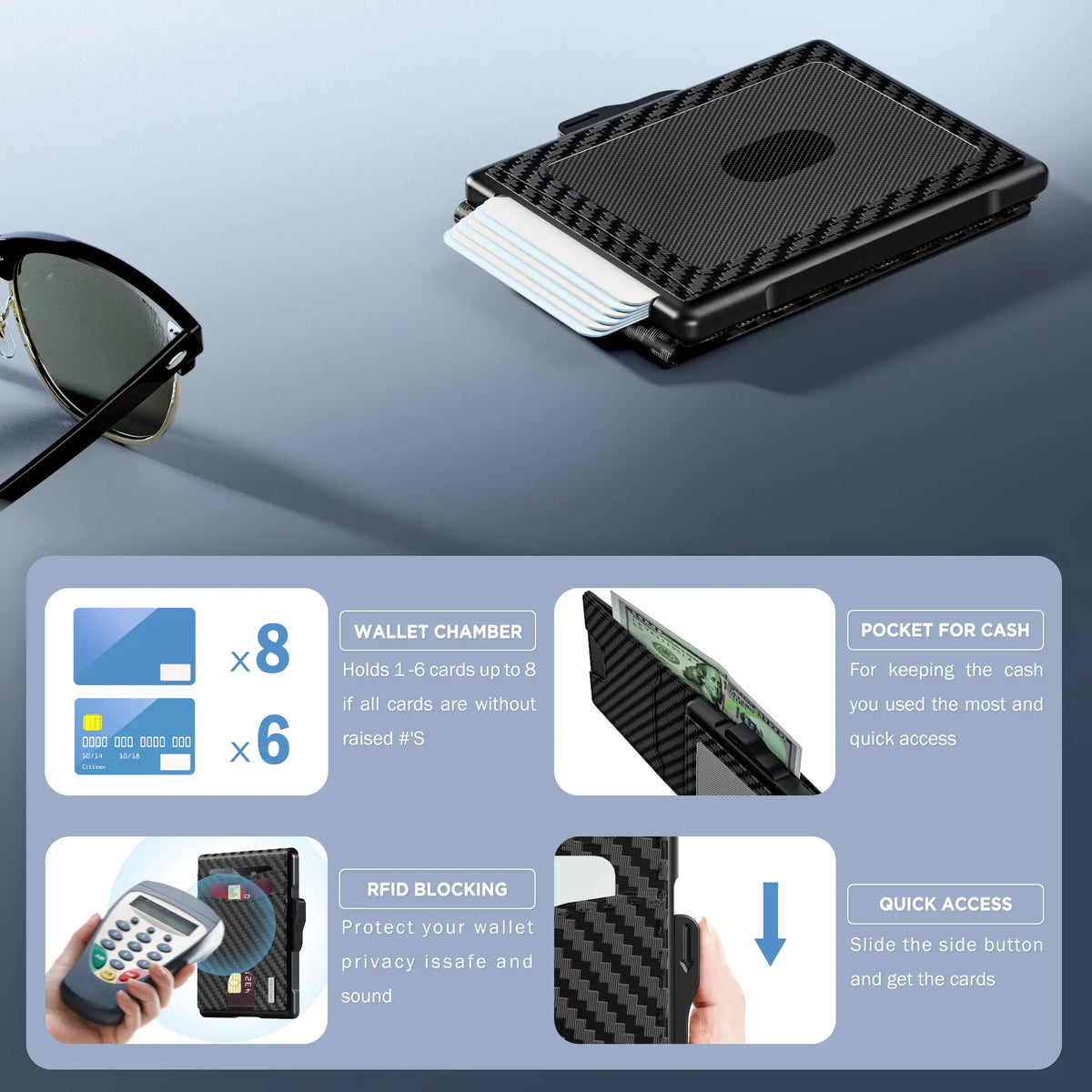 ✨New Wallet for Men - Pop Up Case, Cash Slot, and Credit Card Slot - Aluminum Wallet with RFID Blocking, Minimalist Leather Wallet Front Pocket with ID Window