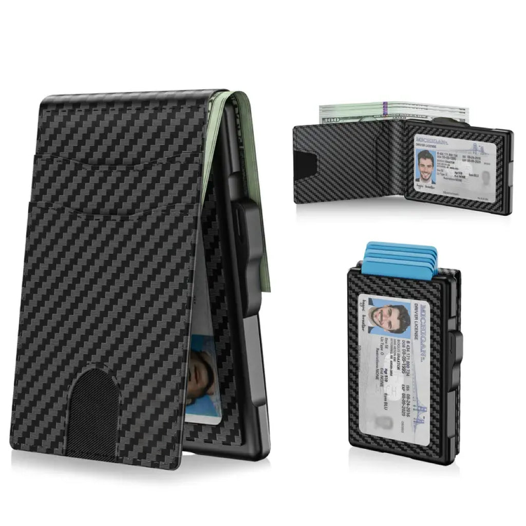 ✨New Wallet for Men - Pop Up Case, Cash Slot, and Credit Card Slot - Aluminum Wallet with RFID Blocking, Minimalist Leather Wallet Front Pocket with ID Window