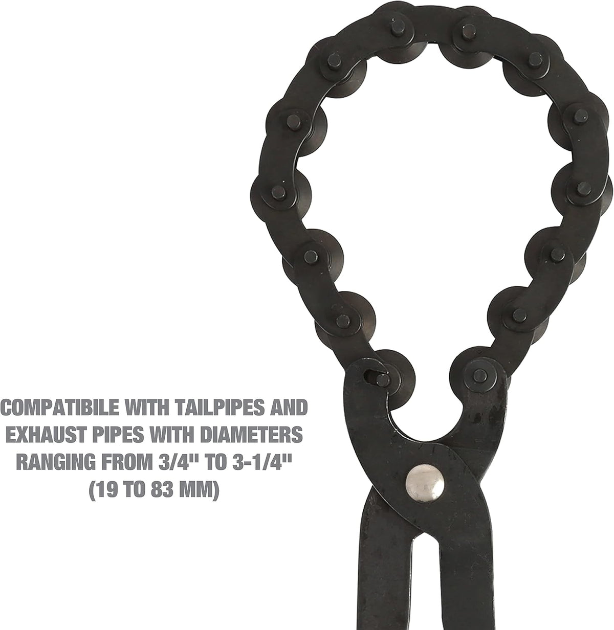 Exhaust Cutter, Cuts 3/4" to 3-1/4" Pipe, Durable Chain Cutter Tool, Easy One-Handed Rotation, Compact Pipe Cutter Chain for Tight Spaces