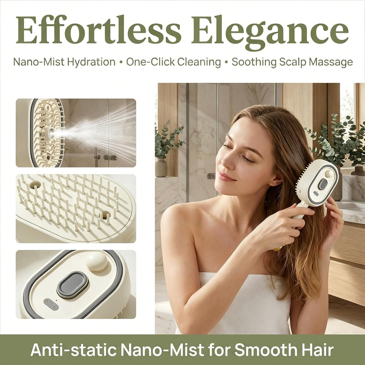 💆‍♀️💧 Steam Massage Spray Comb – 3-in-1 Nano-Mist Hydration, Vibrating Scalp Massage & Anti-Static Detangling Brush