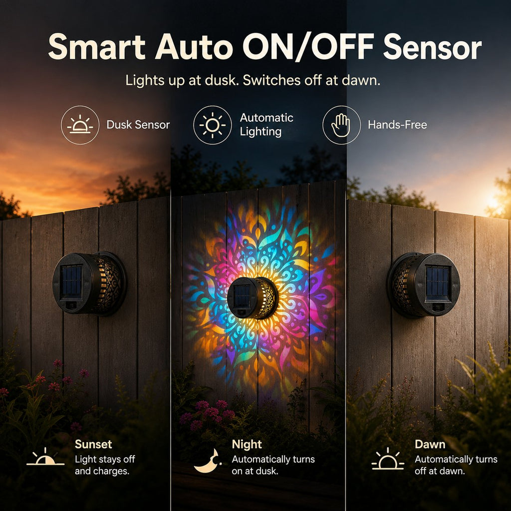 ✨Solar Mandala Wall Light Outdoor Garden Fence Projector Lamp Patio Ambient Decor