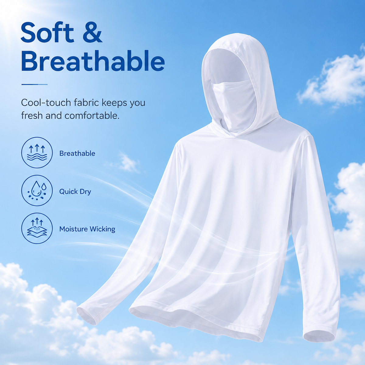 UPF 50+ Fishing Hoodie with Face Cover