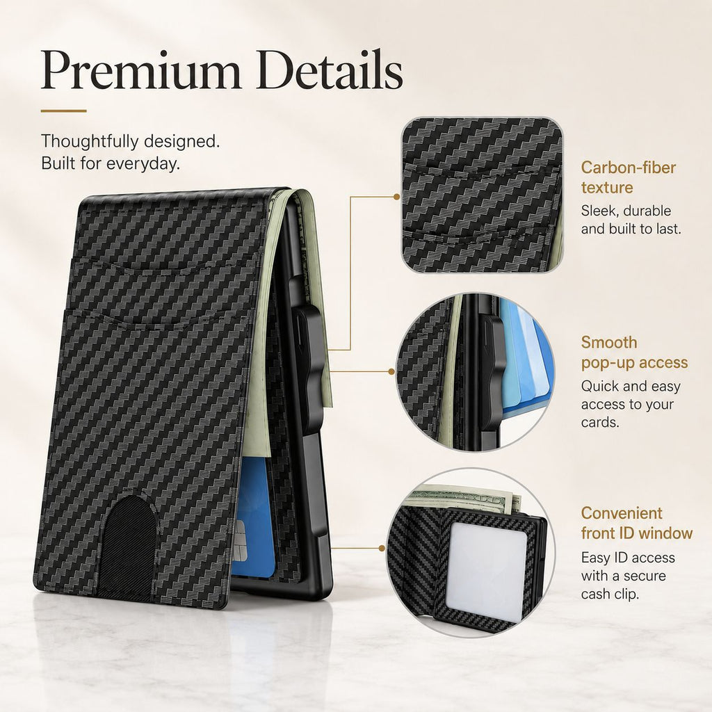 🔒 Anti-theft RFID Pop Up Wallet Aluminum Leather With ID Card Window & Cash Pocket