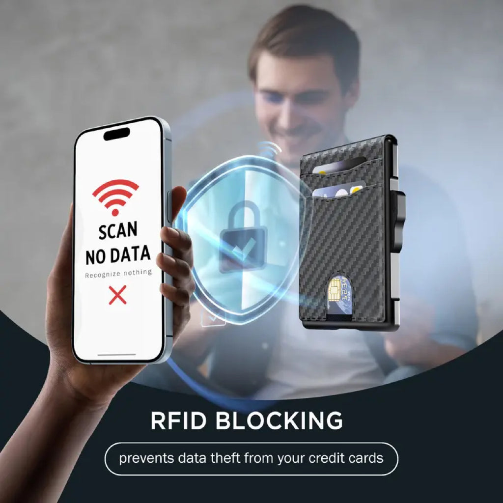 ✨New Wallet for Men - Pop Up Case, Cash Slot, and Credit Card Slot - Aluminum Wallet with RFID Blocking, Minimalist Leather Wallet Front Pocket with ID Window